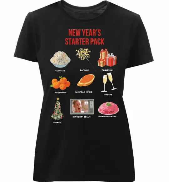 Жіноча преміум футболка New Year starter pack Чорний фото