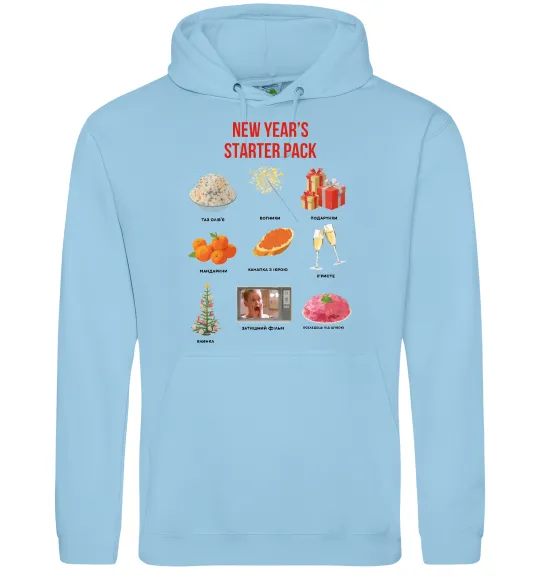 Мужская толстовка (худи) New Year starter pack Голубой фото