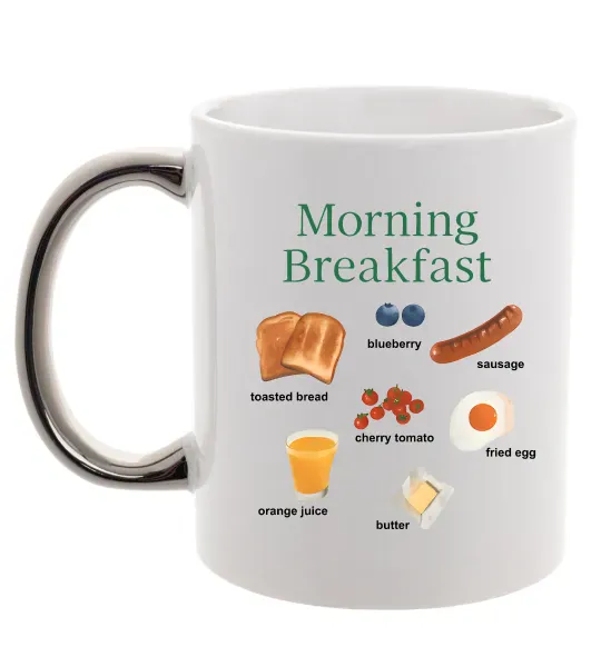 Чашка з кольоровою ручкою Morning breakfast Срібло фото