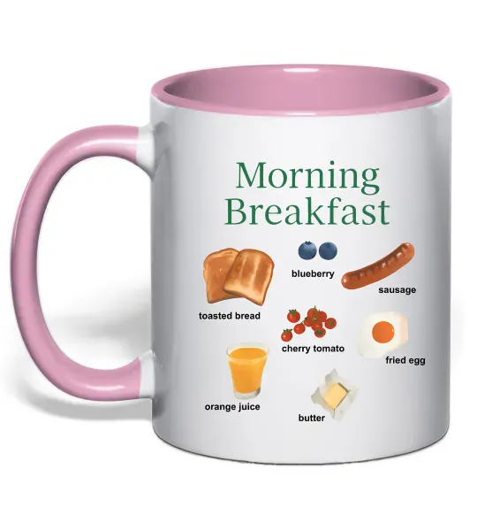 Чашка з кольоровою ручкою Morning breakfast Ніжно рожевий фото