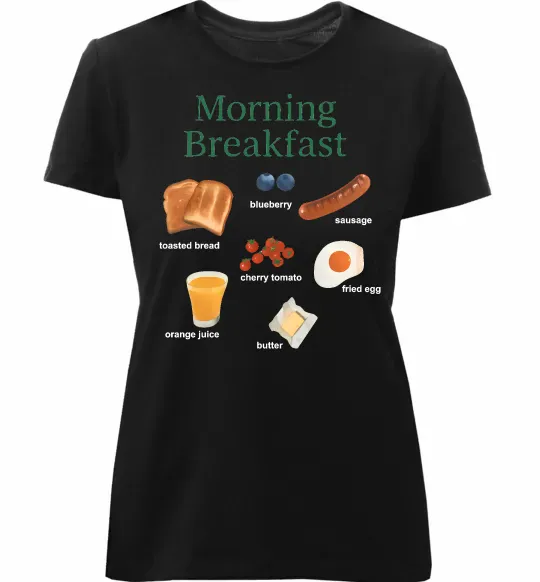 Женская премиум футболка Morning breakfast Черный фото
