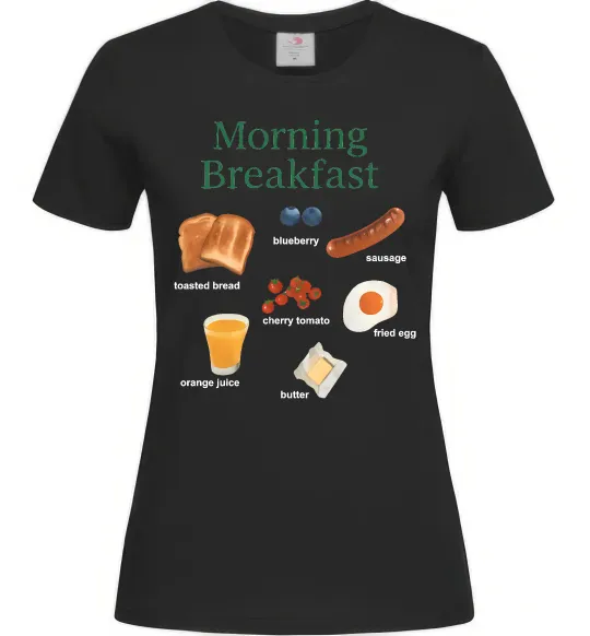 Жіноча футболка Morning breakfast Чорний фото