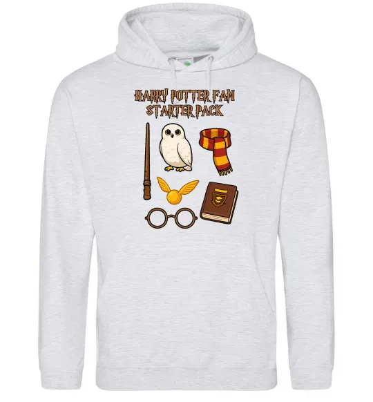 Мужская толстовка (худи) Harry Potter fan starter pack Серый меланж фото