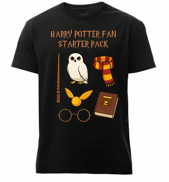 Мужская премиум футболка Harry Potter fan starter pack Черный фото