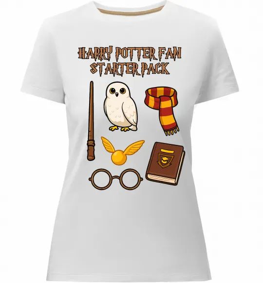 Жіноча преміум футболка Harry Potter fan starter pack Білий фото