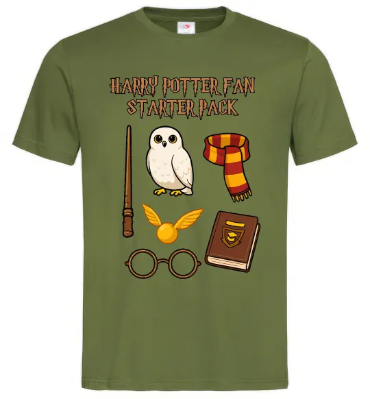 Мужская футболка Harry Potter fan starter pack Оливковый фото