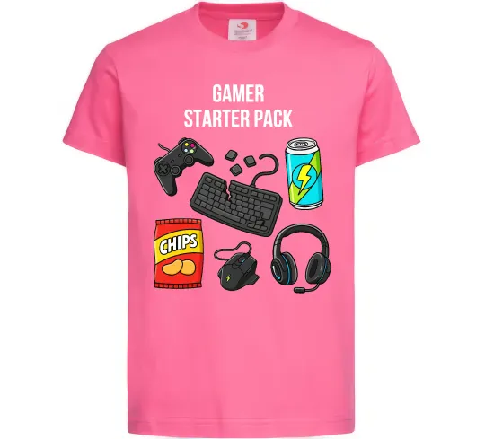 Дитяча футболка Gamer starter pack Яскраво-рожевий фото