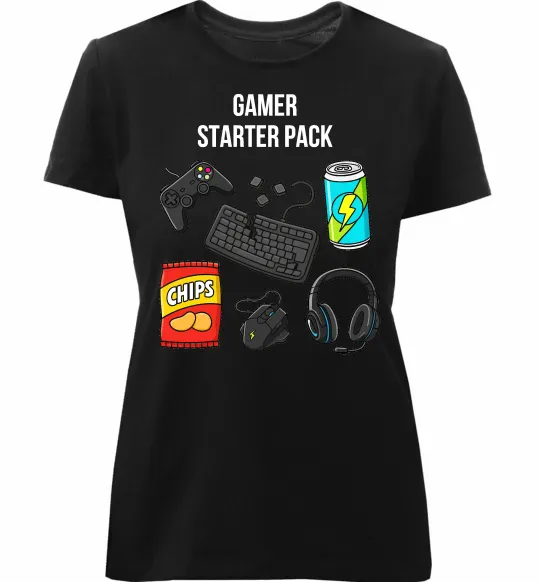 Жіноча преміум футболка Gamer starter pack Чорний фото