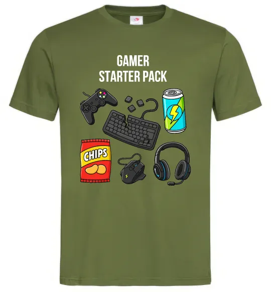 Мужская футболка Gamer starter pack Оливковый фото