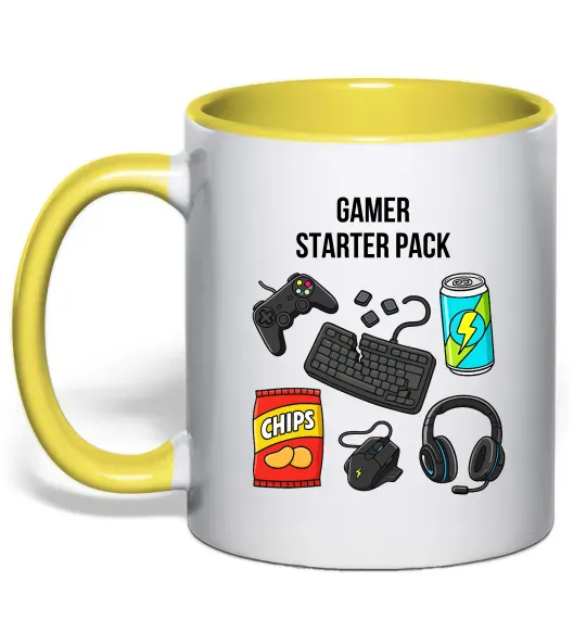 Чашка з кольоровою ручкою Gamer starter pack Сонячно жовтий фото