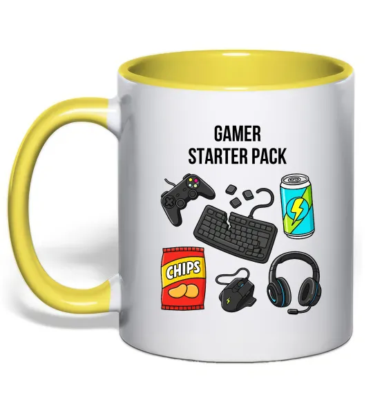 Чашка с цветной ручкой Gamer starter pack Лимонный фото