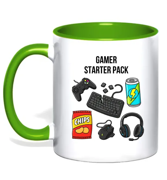 Чашка с цветной ручкой Gamer starter pack Лаймовый фото