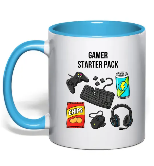 Чашка з кольоровою ручкою Gamer starter pack Блакитний фото
