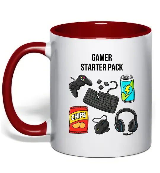 Чашка з кольоровою ручкою Gamer starter pack Червоний фото