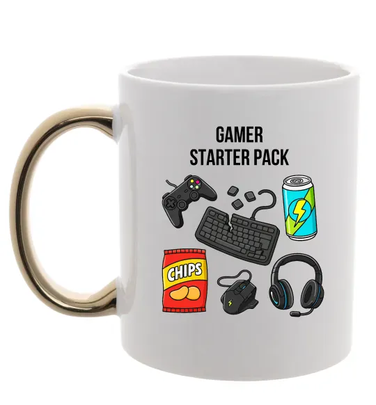 Чашка з кольоровою ручкою Gamer starter pack Золото фото