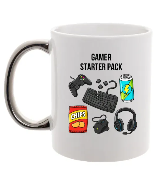 Чашка з кольоровою ручкою Gamer starter pack Срібло фото