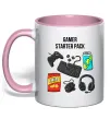 Чашка з кольоровою ручкою Gamer starter pack Ніжно рожевий фото