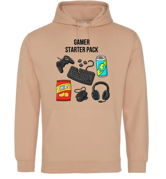 Чоловіча толстовка (худі) Gamer starter pack Пісочний фото