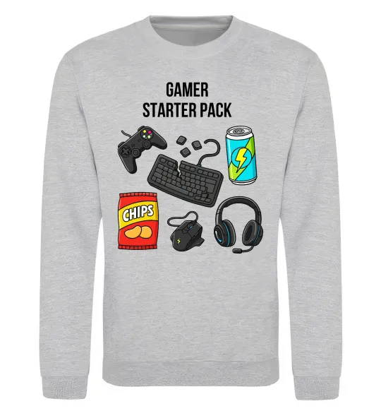 Свитшот Gamer starter pack Серый меланж фото