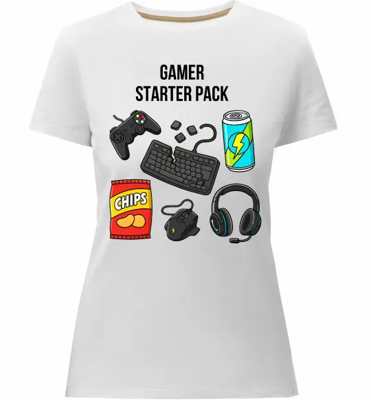 Жіноча преміум футболка Gamer starter pack Білий фото
