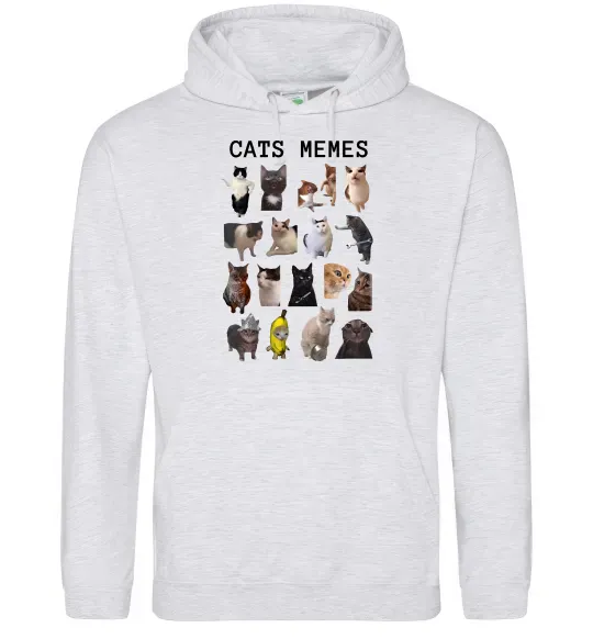 Чоловіча толстовка (худі) Cats memes Сірий меланж фото