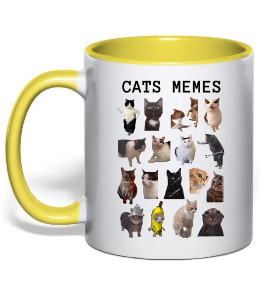 Чашка с цветной ручкой Cats memes Лимонный фото