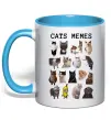 Чашка з кольоровою ручкою Cats memes Блакитний фото