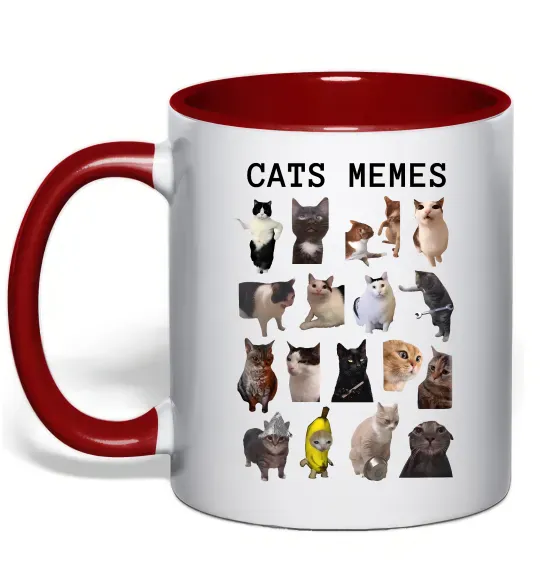 Чашка з кольоровою ручкою Cats memes Червоний фото