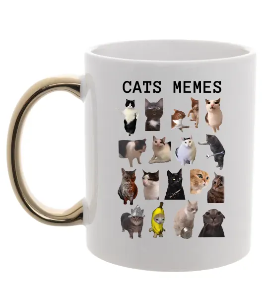 Чашка з кольоровою ручкою Cats memes Золото фото