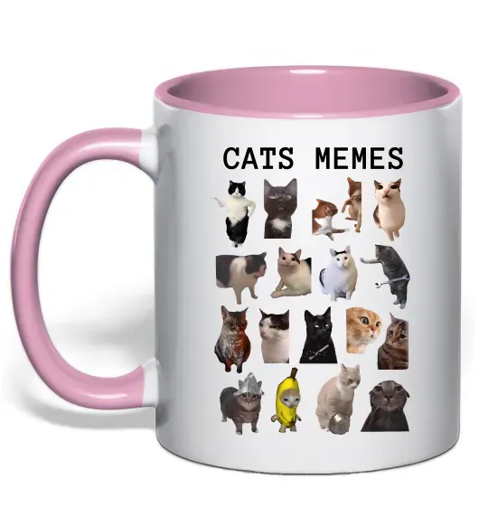 Чашка з кольоровою ручкою Cats memes Ніжно рожевий фото
