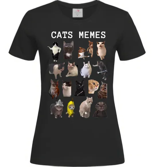 Женская футболка Cats memes Черный фото