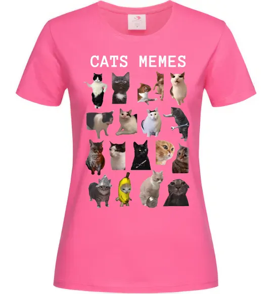 Женская футболка Cats memes Ярко-розовый фото
