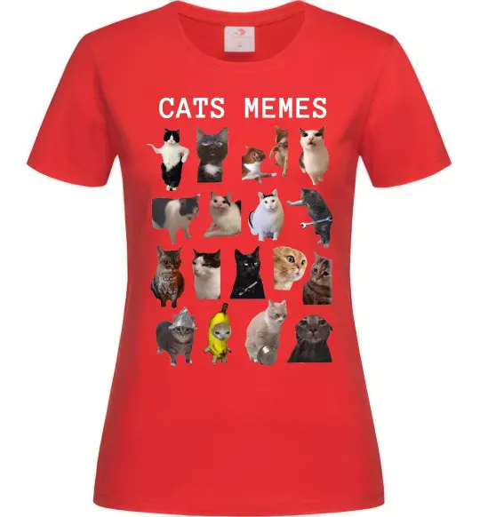 Женская футболка Cats memes Красный фото