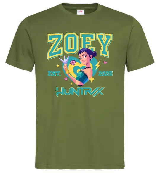 Мужская футболка Zoey Huntrix KPOP Demon Hunters Оливковый фото