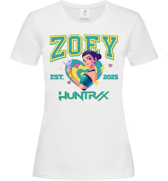 Женская футболка Zoey Huntrix KPOP Demon Hunters Белый фото