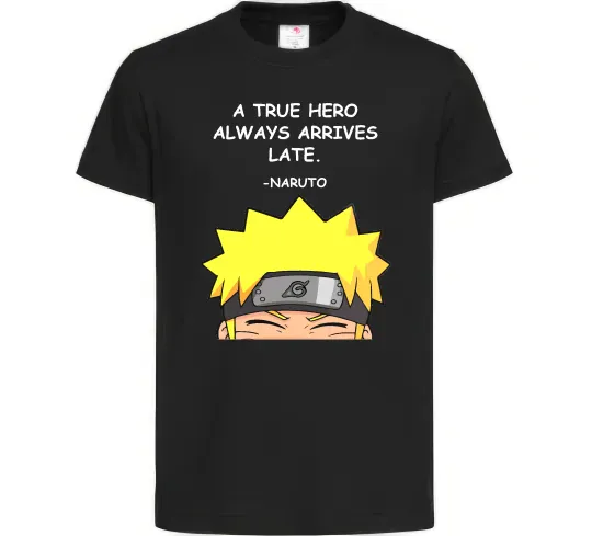 Детская футболка True heroe always arrives late Черный фото