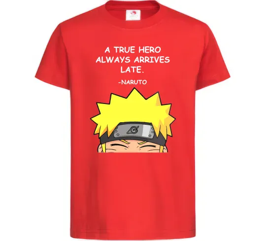 Детская футболка True heroe always arrives late Красный фото
