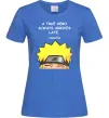 Жіноча футболка True heroe always arrives late Яскраво-синій фото