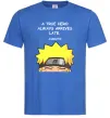 Мужская футболка True heroe always arrives late Ярко-синий Мужская футболка True heroe always arrives late Ярко-синий фото