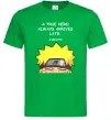 Мужская футболка True heroe always arrives late Зеленый Мужская футболка True heroe always arrives late Зеленый фото