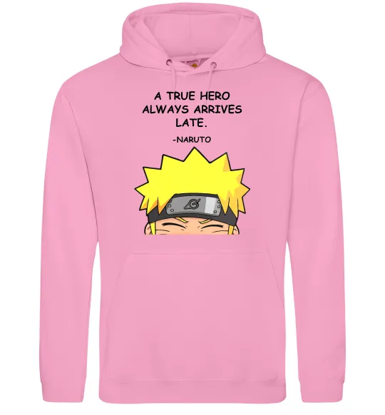 Женская толстовка (худи) True heroe always arrives late Розовый фото