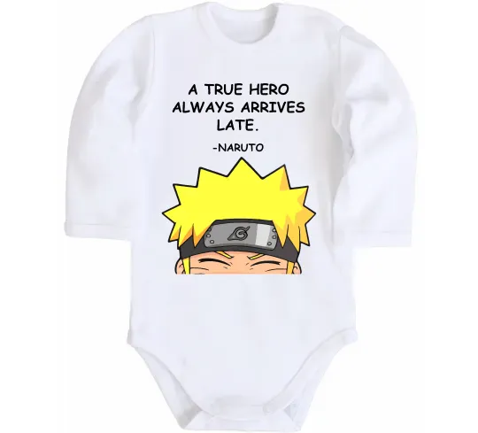 Дитячий бодік True heroe always arrives late Білий фото