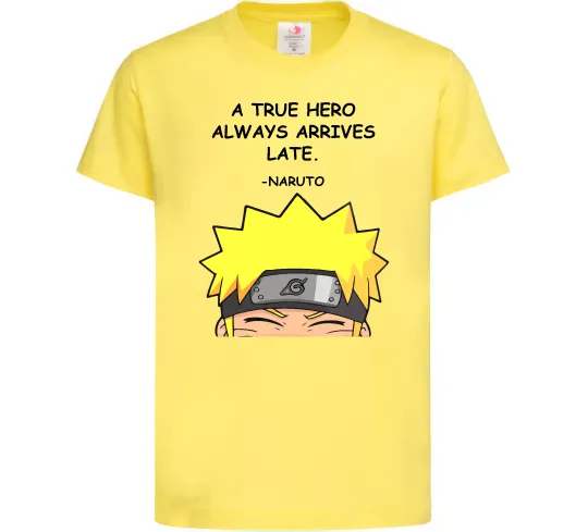 Детская футболка True heroe always arrives late Лимонный фото