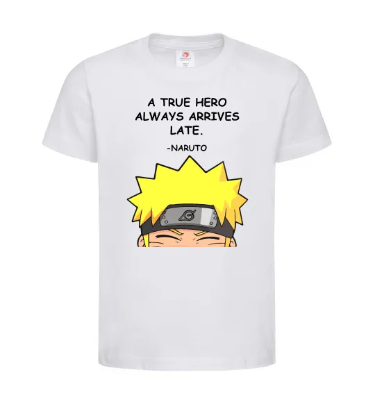 Детская футболка True heroe always arrives late Белый фото