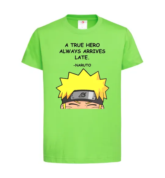 Детская футболка True heroe always arrives late Лаймовый фото