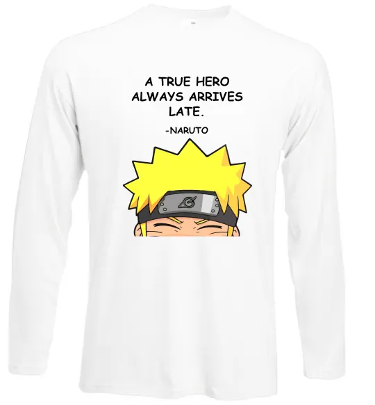 Лонгслив True heroe always arrives late Белый фото
