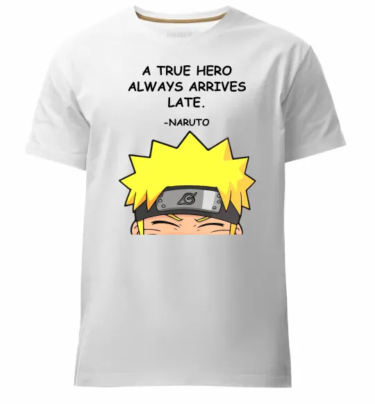 Мужская премиум футболка True heroe always arrives late Белый фото