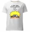 Мужская премиум футболка True heroe always arrives late Белый фото