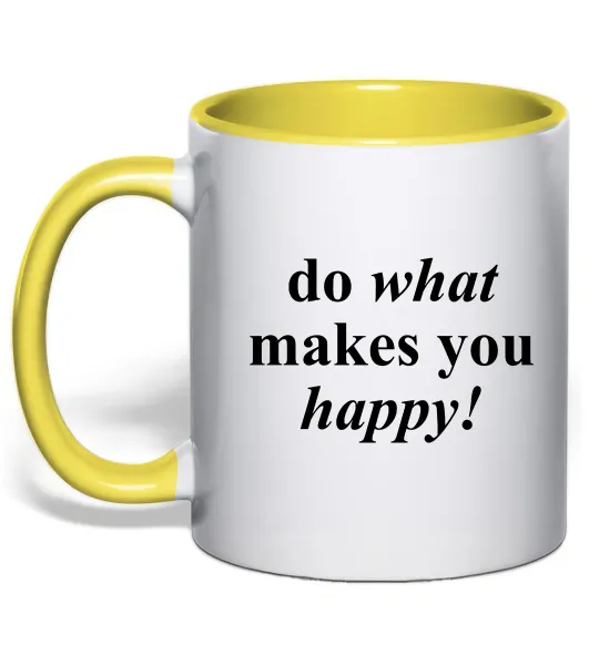Чашка з кольоровою ручкою Do what makes you happy Лимонний фото