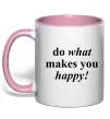 Чашка з кольоровою ручкою Do what makes you happy Ніжно рожевий фото